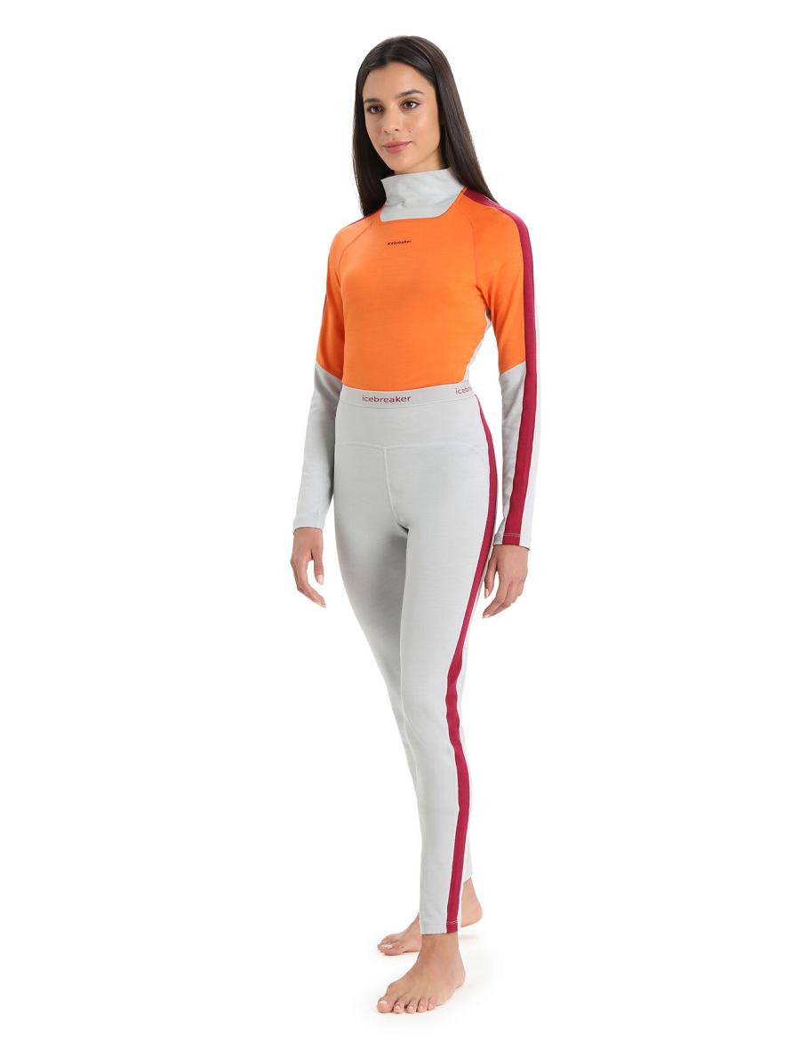 Women's Icebreaker Merino 200 Sonebula Thermal Leggings Base Layers Ether / Cherry | CA 1093GSOL